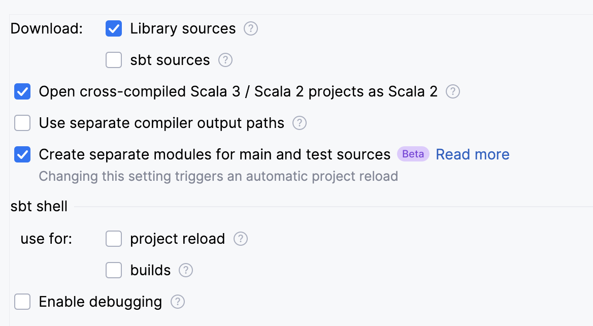 sbt Projects settings