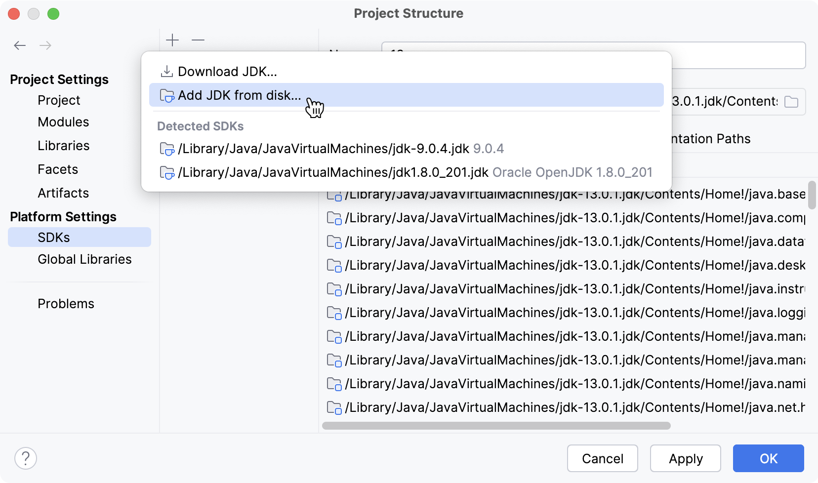 Show available SDKs in the Project Structure dialog