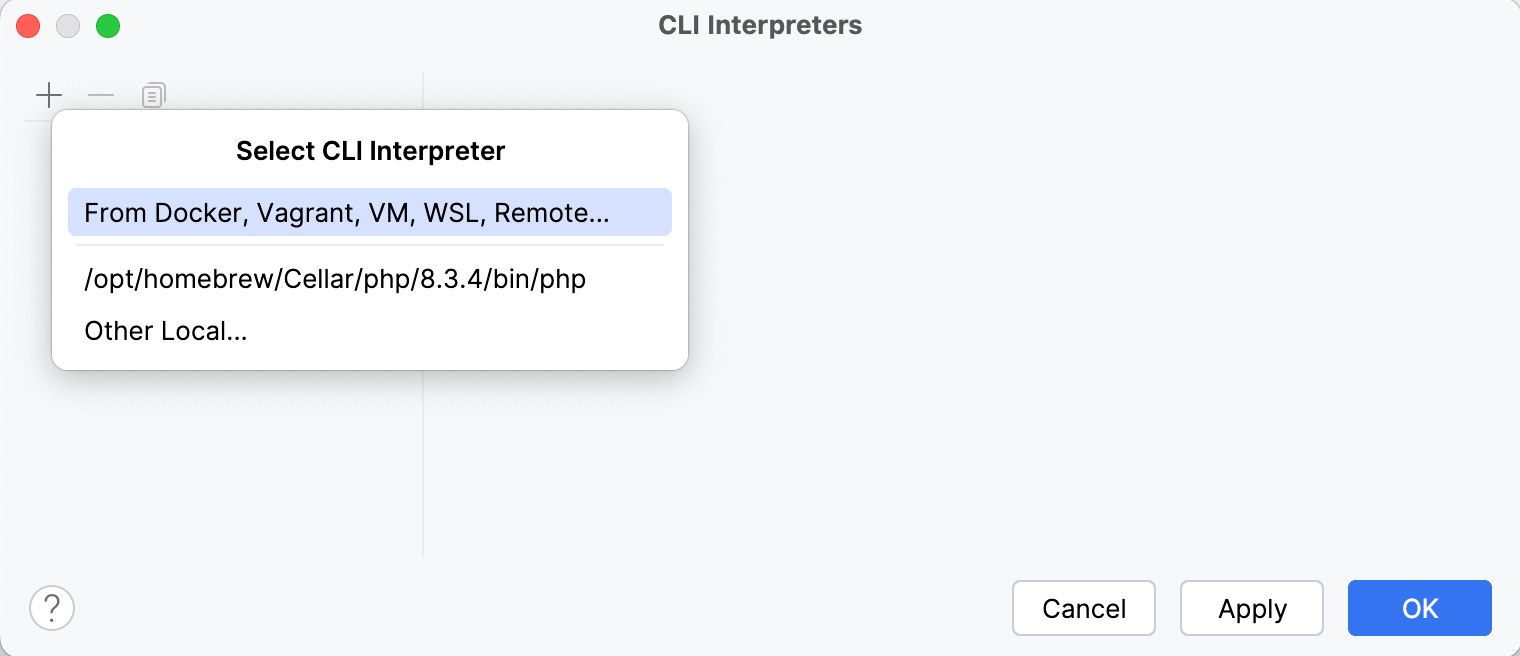 Select Remote PHP interpreter type