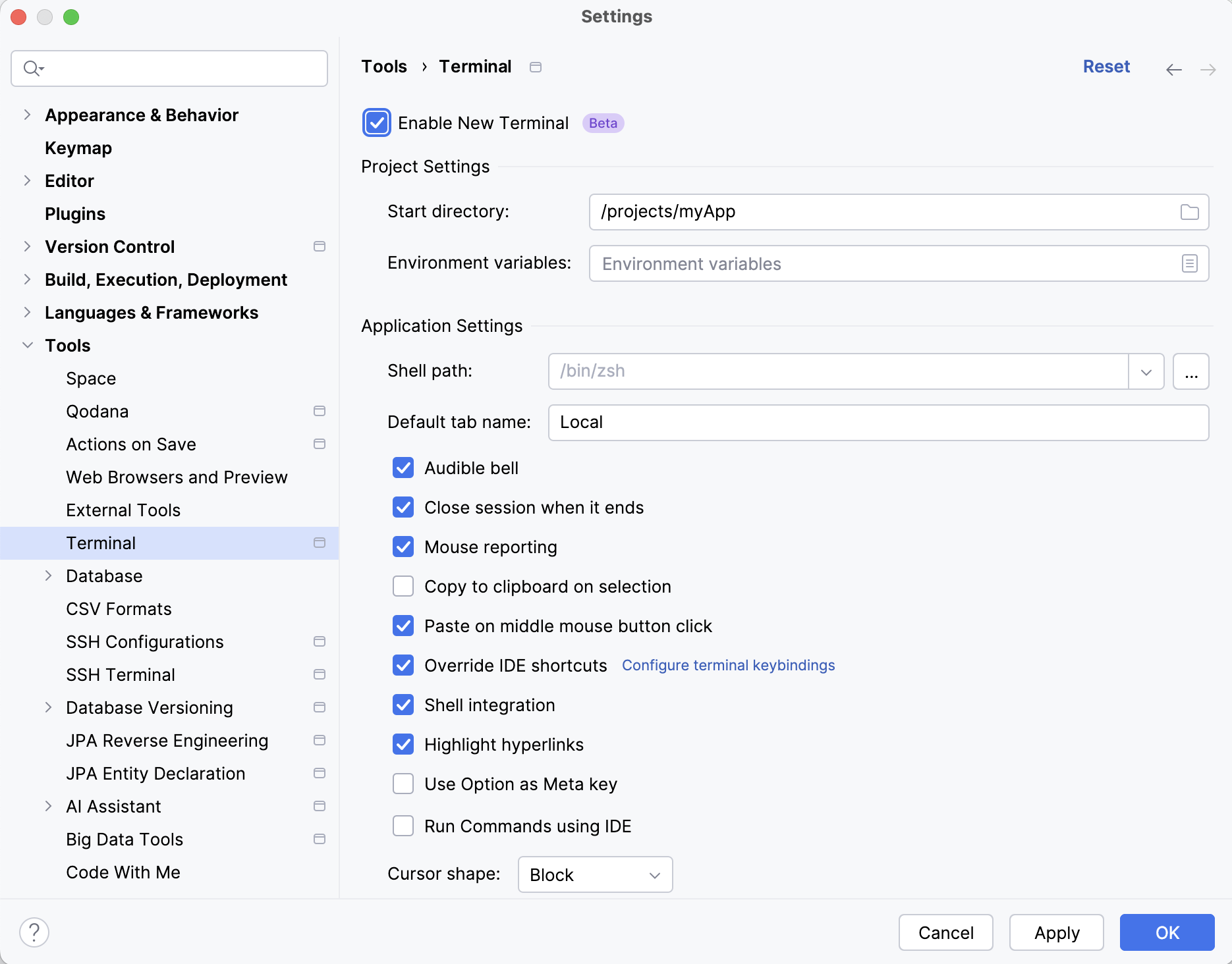 Settings | Tools | Terminal