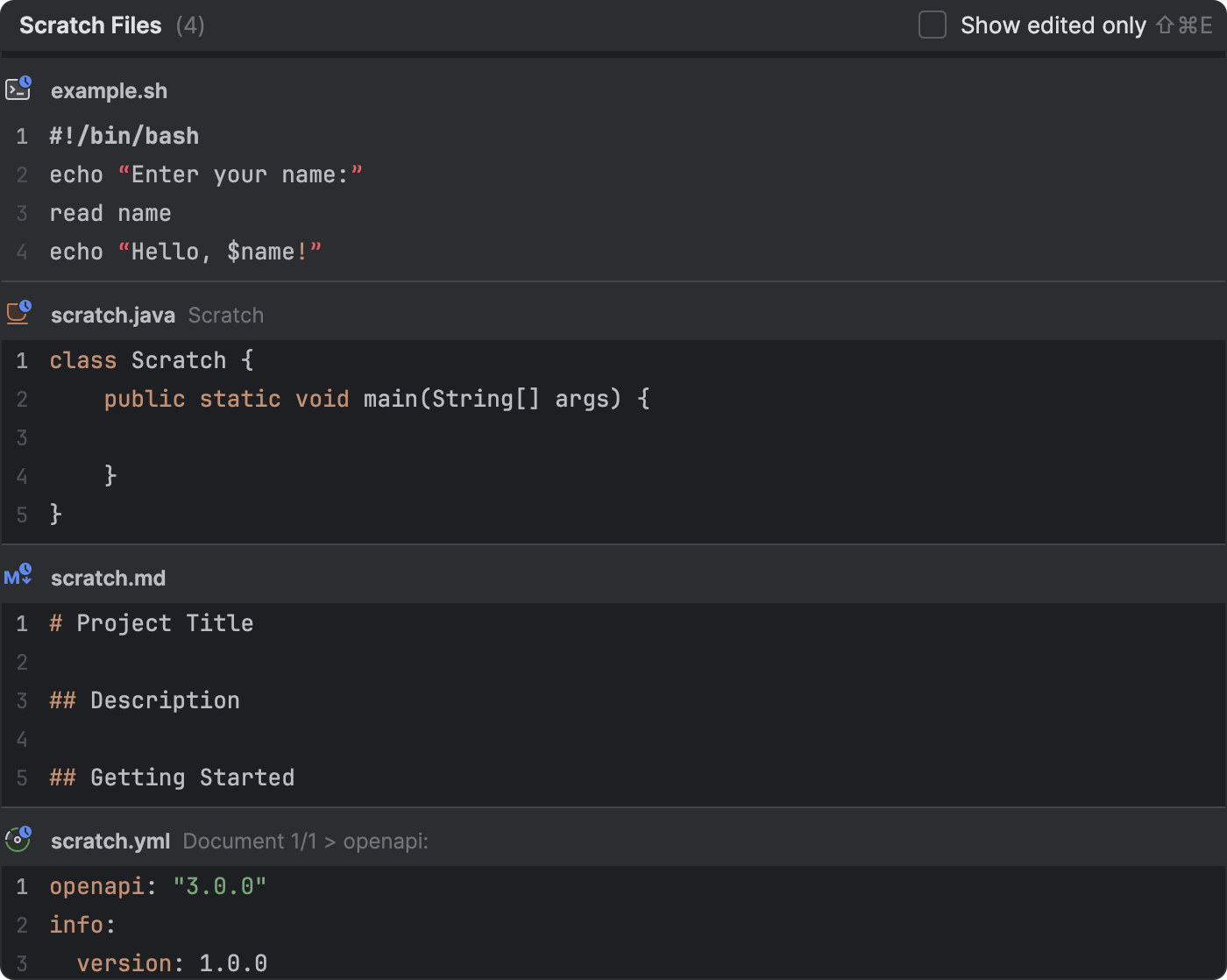 Scratch files intellij idea documentation