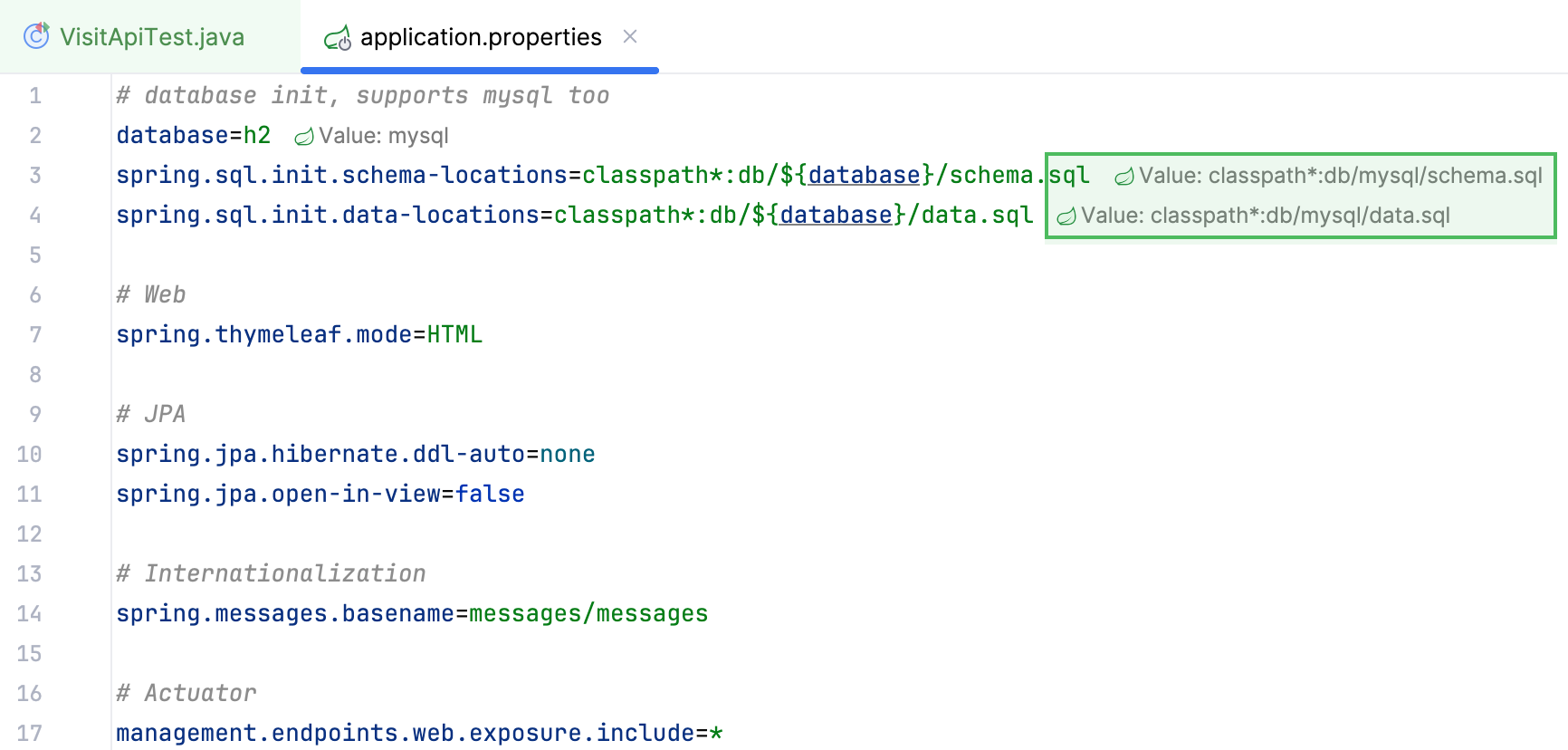 The overridden property values are displayed in the application.properties file The overridden property values are displayed in the application.properties file