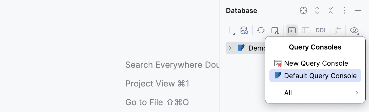 Open the data source's default query console