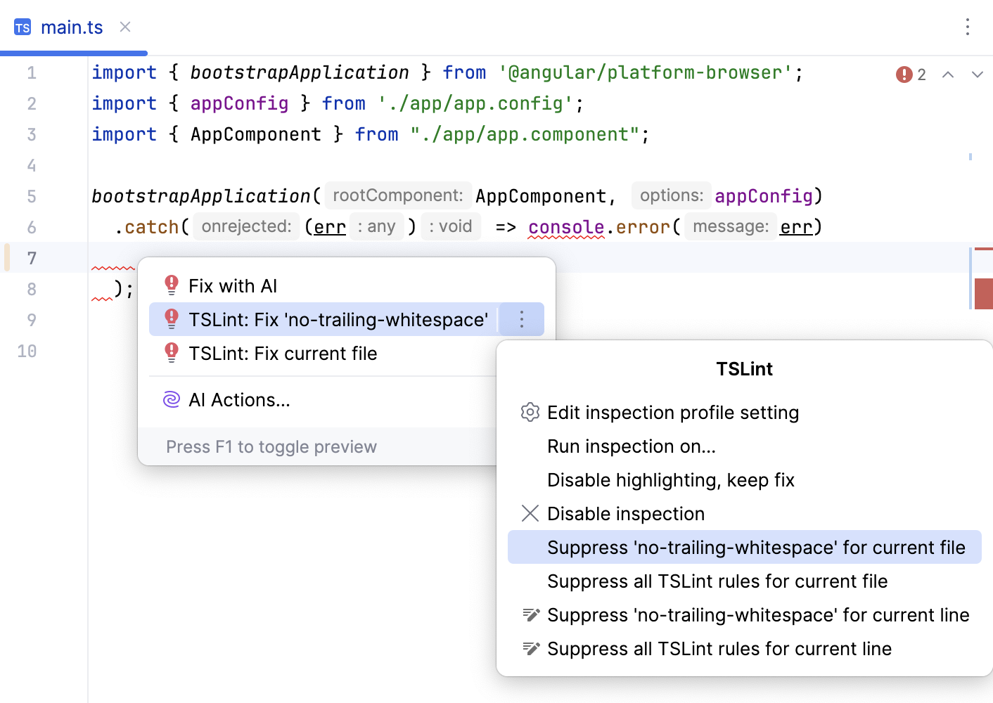 Disabling TSLint rules on the fly by adding disable comments