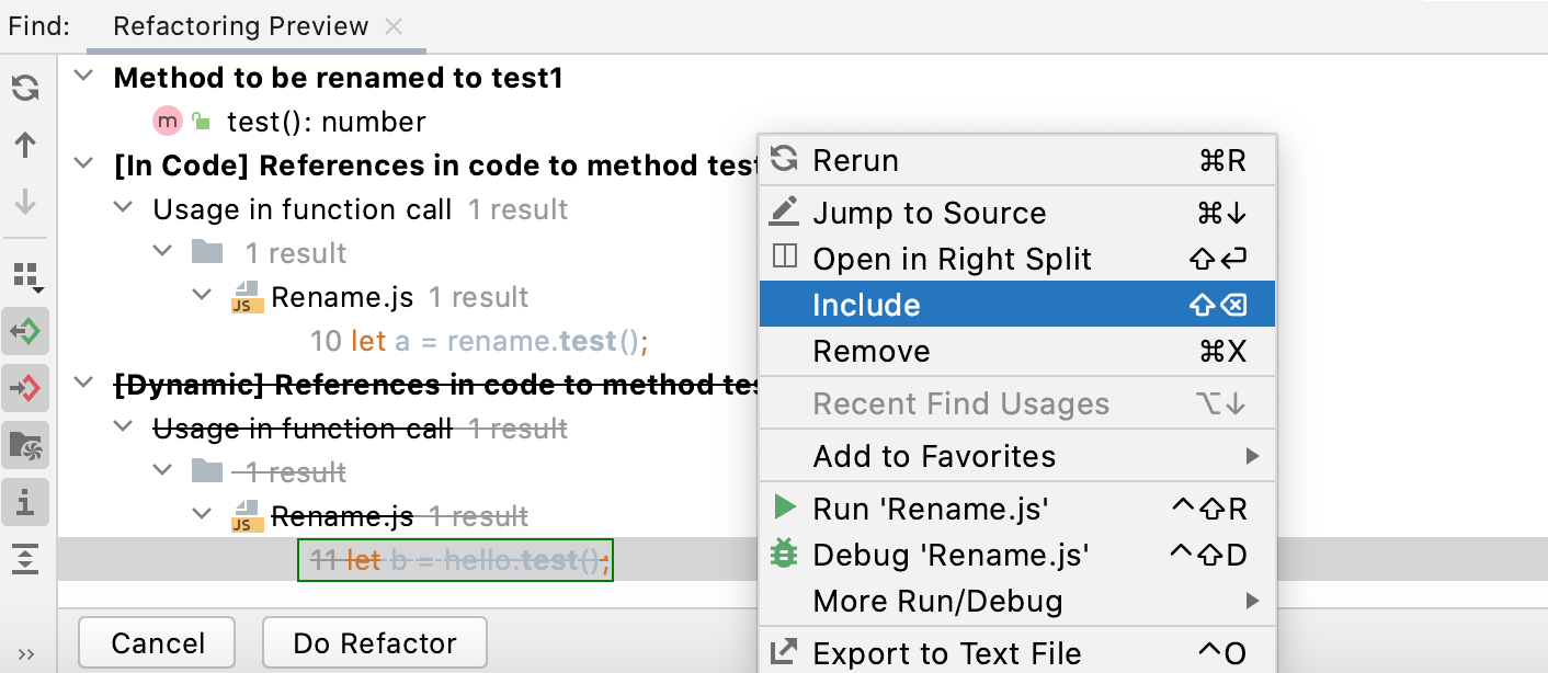 Refactoring preview for dynamic usages Refactoring preview for dynamic usages
