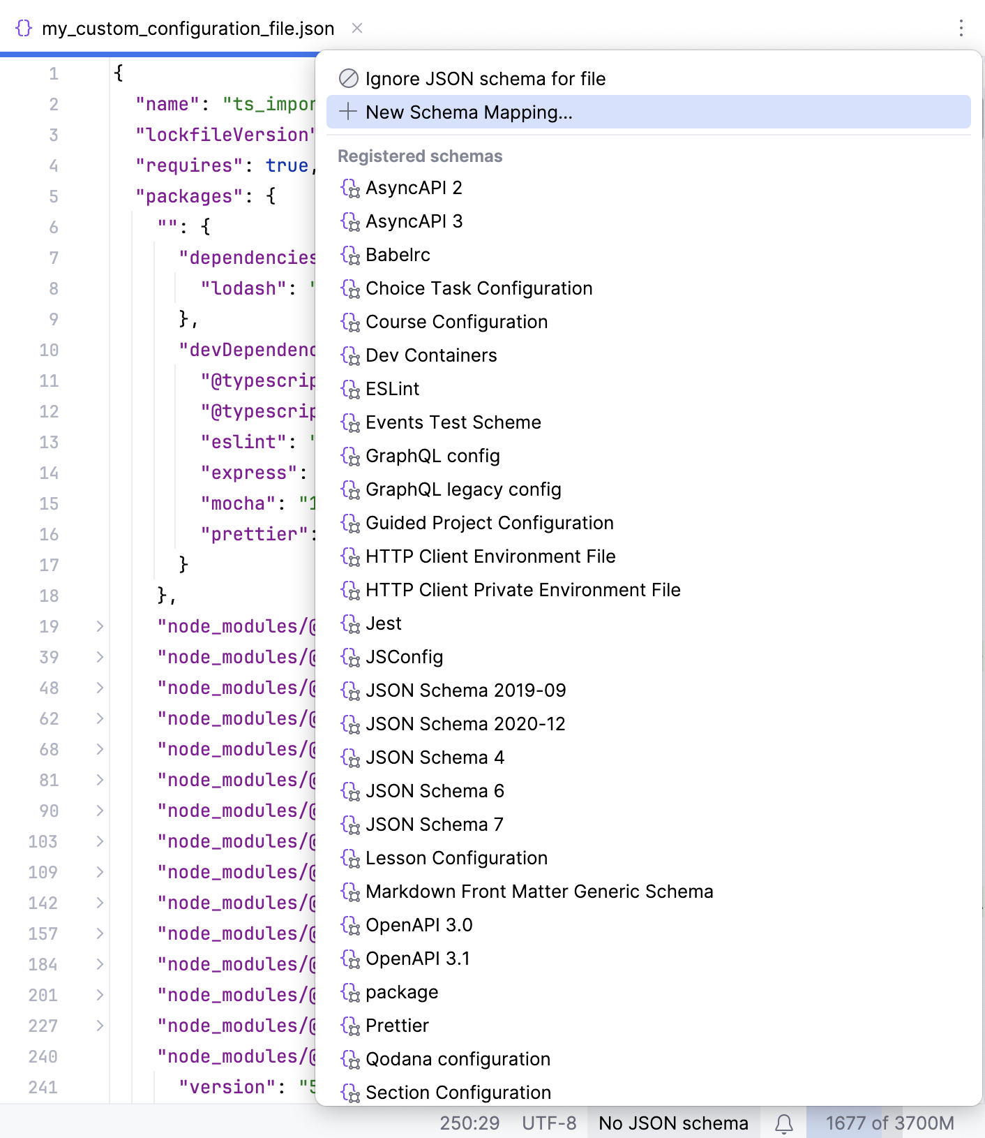 No JSON schema for the current file