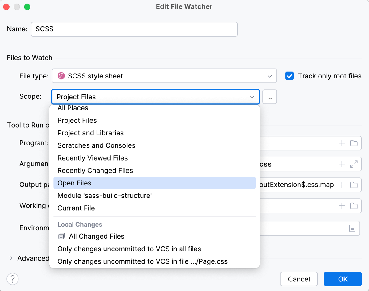 SCSS File Watcher: change default scope