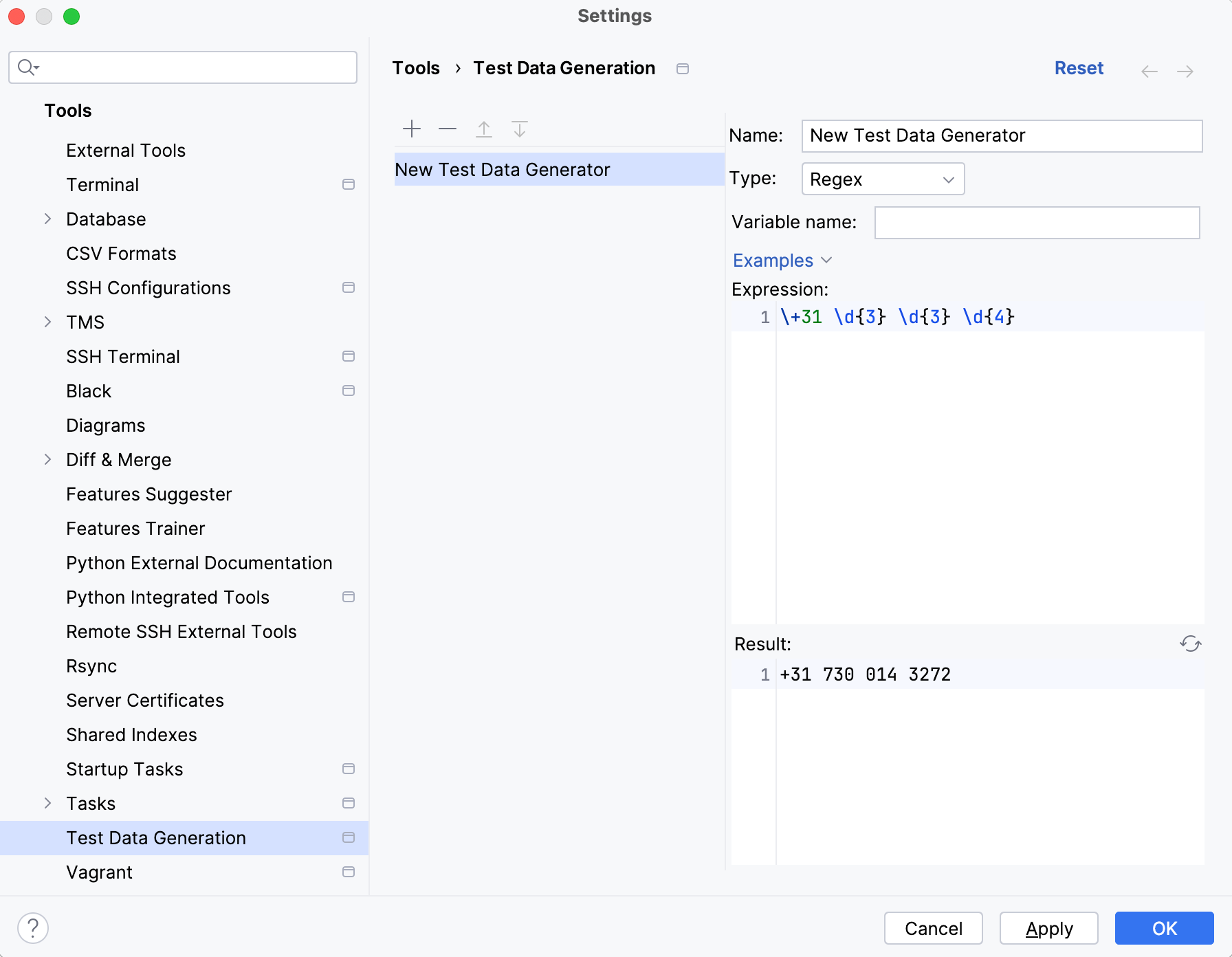 创建自定义 regex 类型生成器