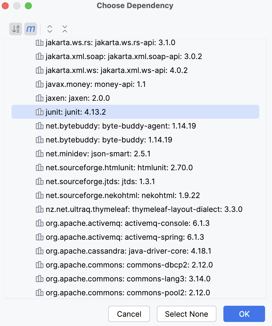 选择依赖项对话框