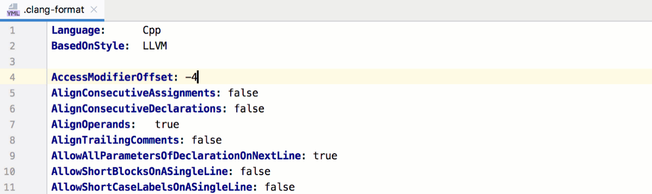 clang-format 配置文件中的代码补全