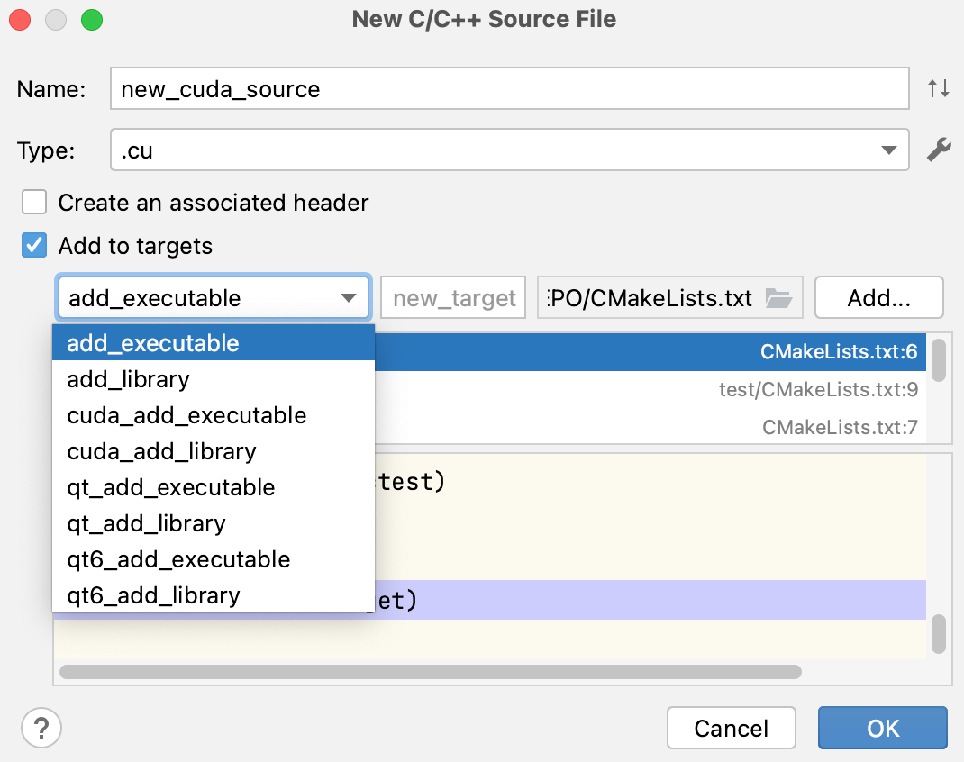 为新文件添加目标