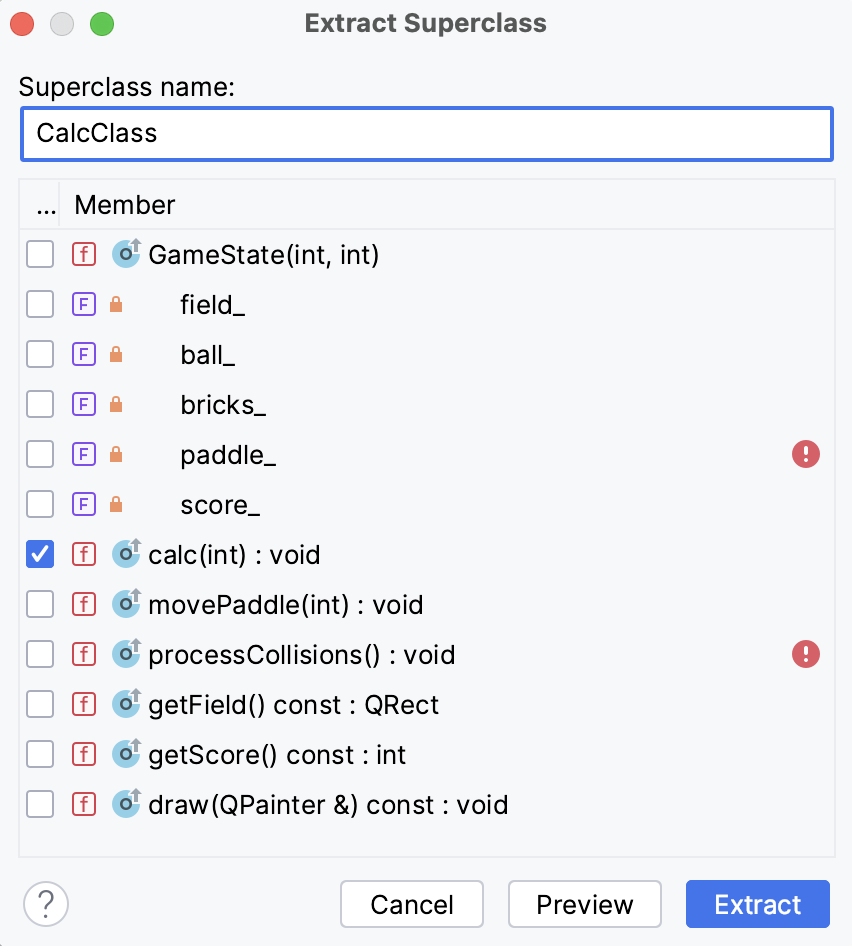 提取超类对话框