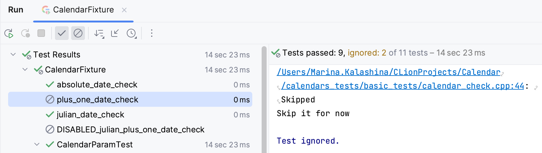 测试运行器选项卡中的已跳过测试 测试运行器选项卡中的已跳过测试