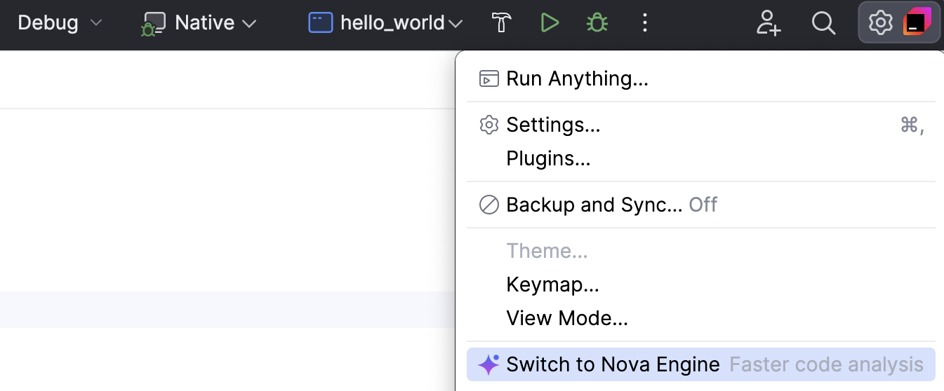 通过工具栏切换到 CLion Nova