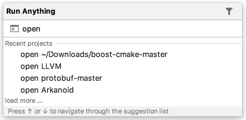 从 运行一切 打开最近的项目