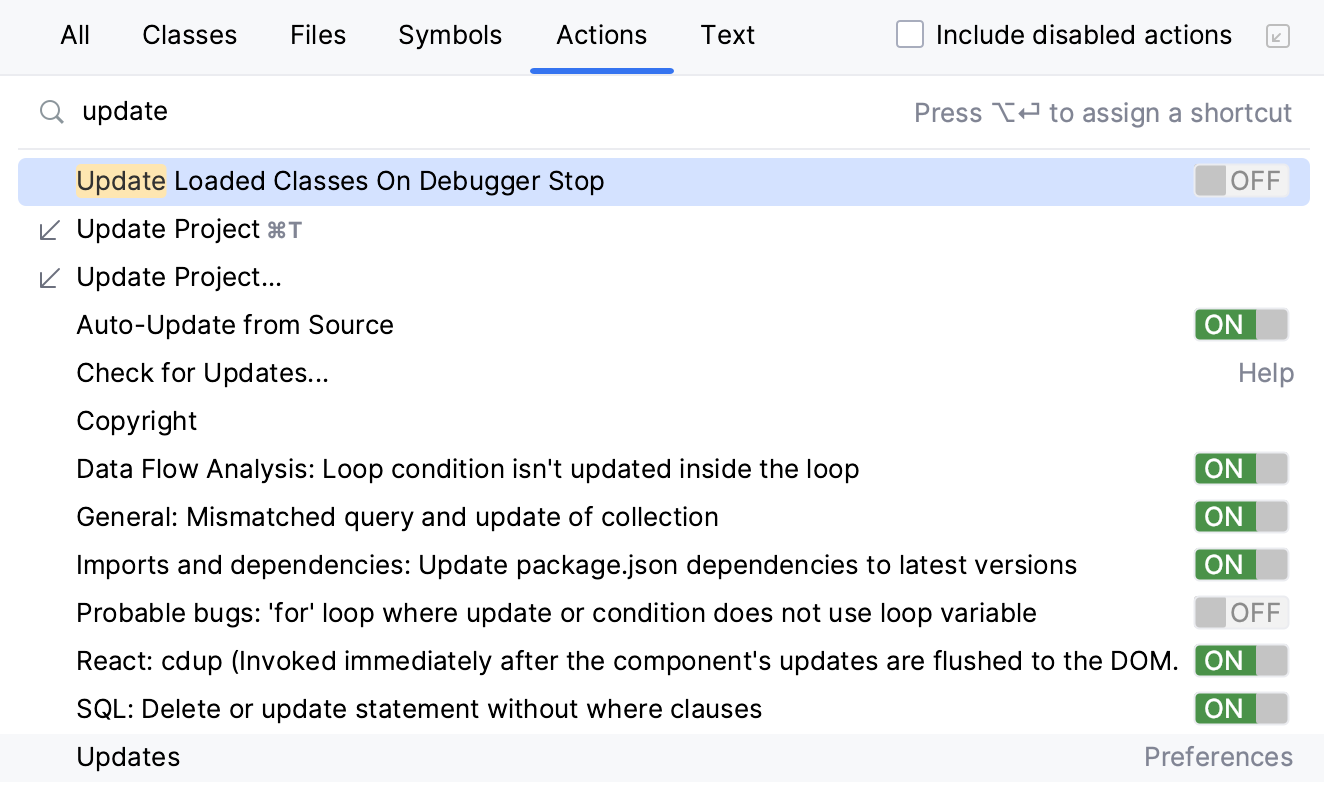在 IDE 中搜索任何操作
