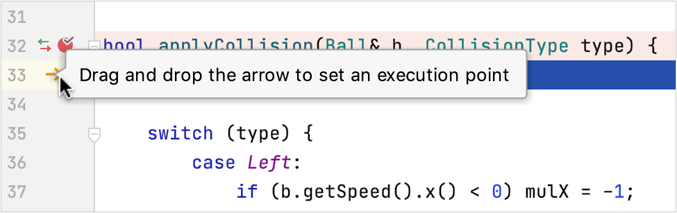位于边栏的执行指针
