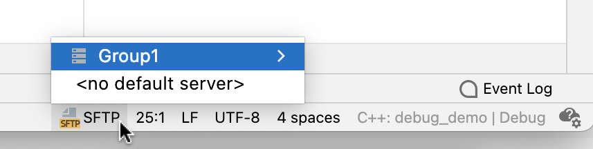 在 CLion 状态栏中选择默认部署服务器