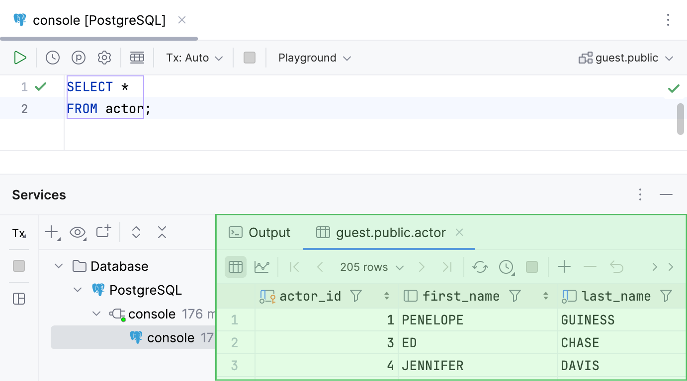 服务工具窗口中的 Result 选项卡