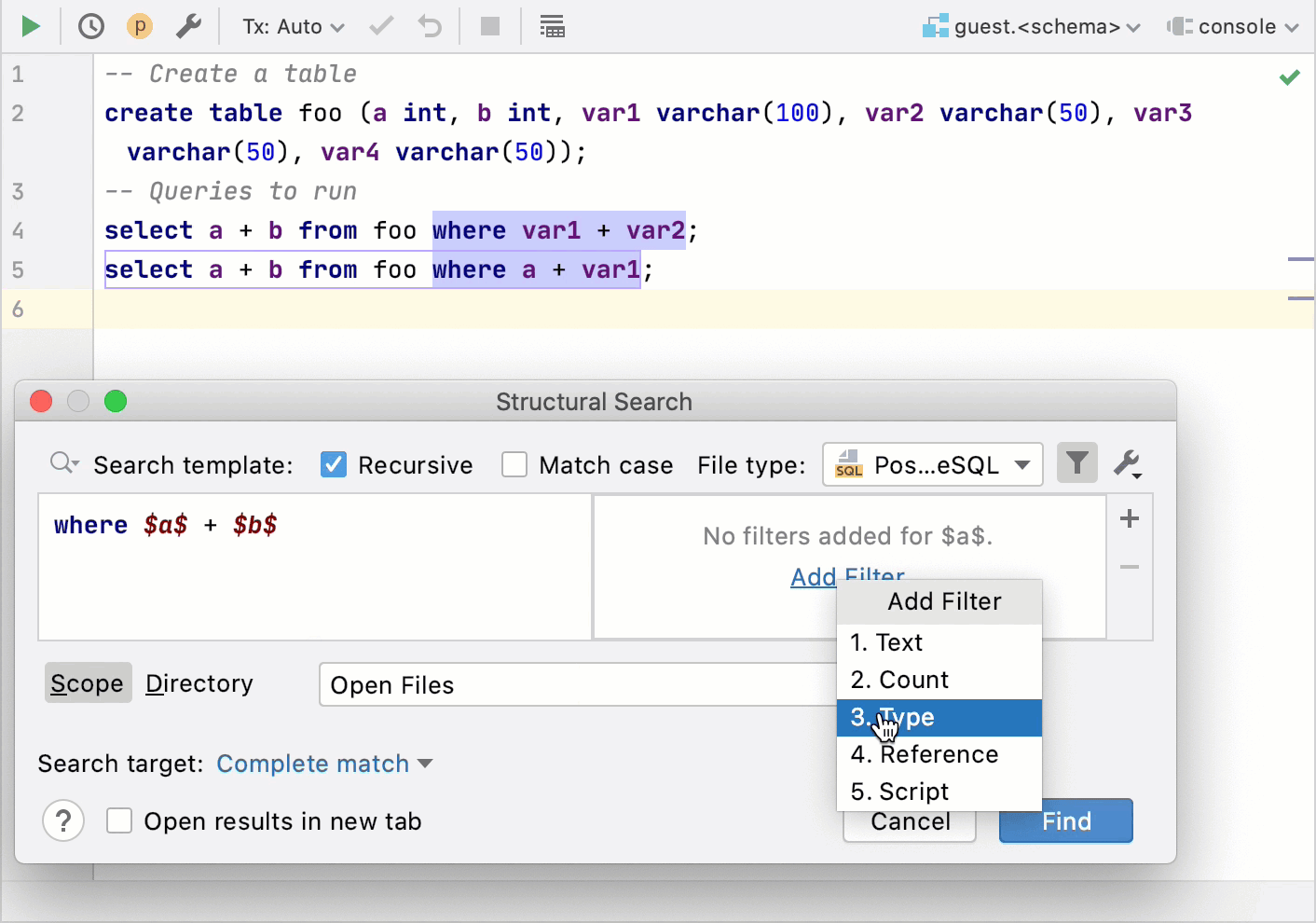 显示如何进行结构化搜索的动画