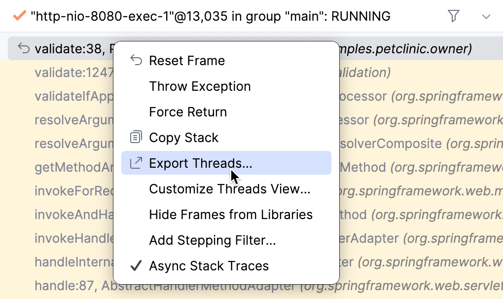 导出线程菜单项