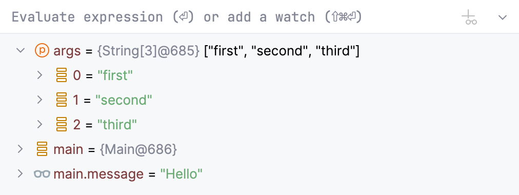 变量选项卡显示当前执行点可见的变量