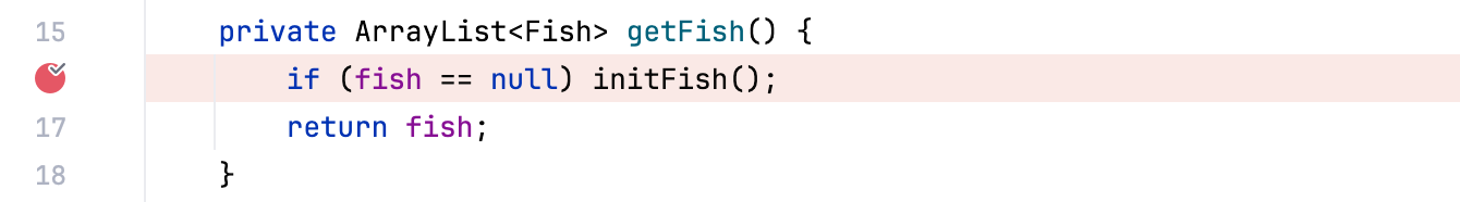 getFish() 方法中的断点
