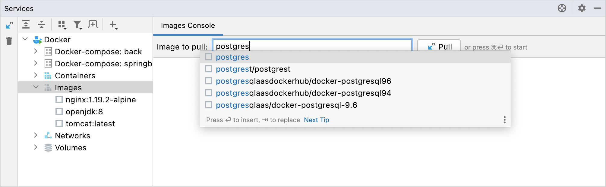 获取带有 PostgreSQL 的 Docker 镜像