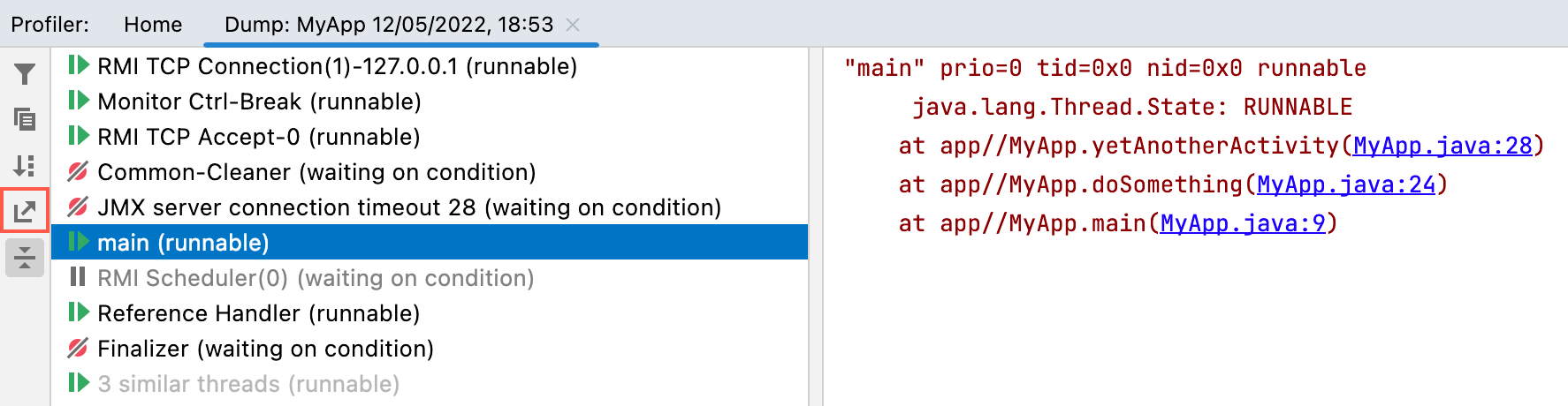 在线程转储查看器中导出到文本文件按钮