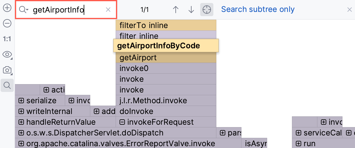 在 Flame Graph 选项卡中使用搜索