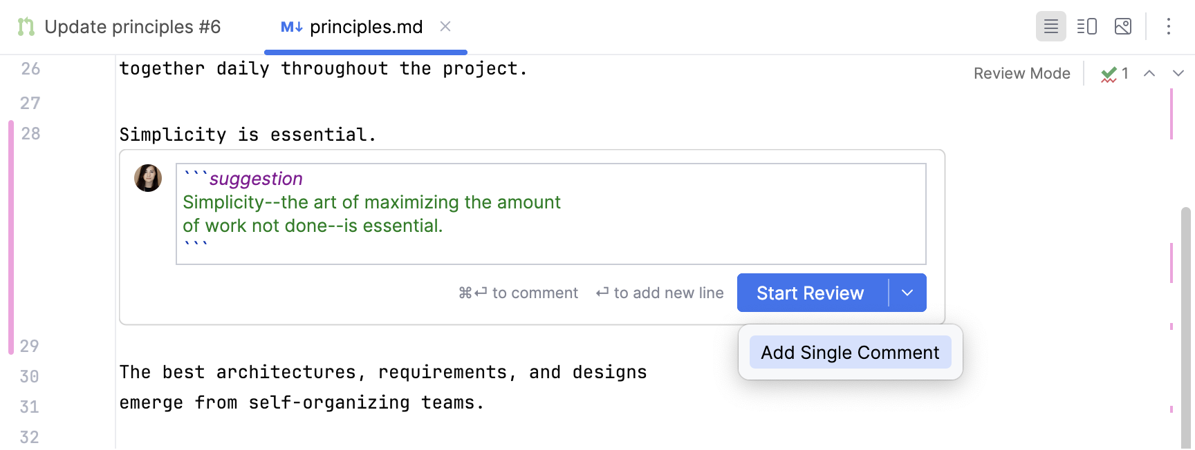 带有建议的评论字段