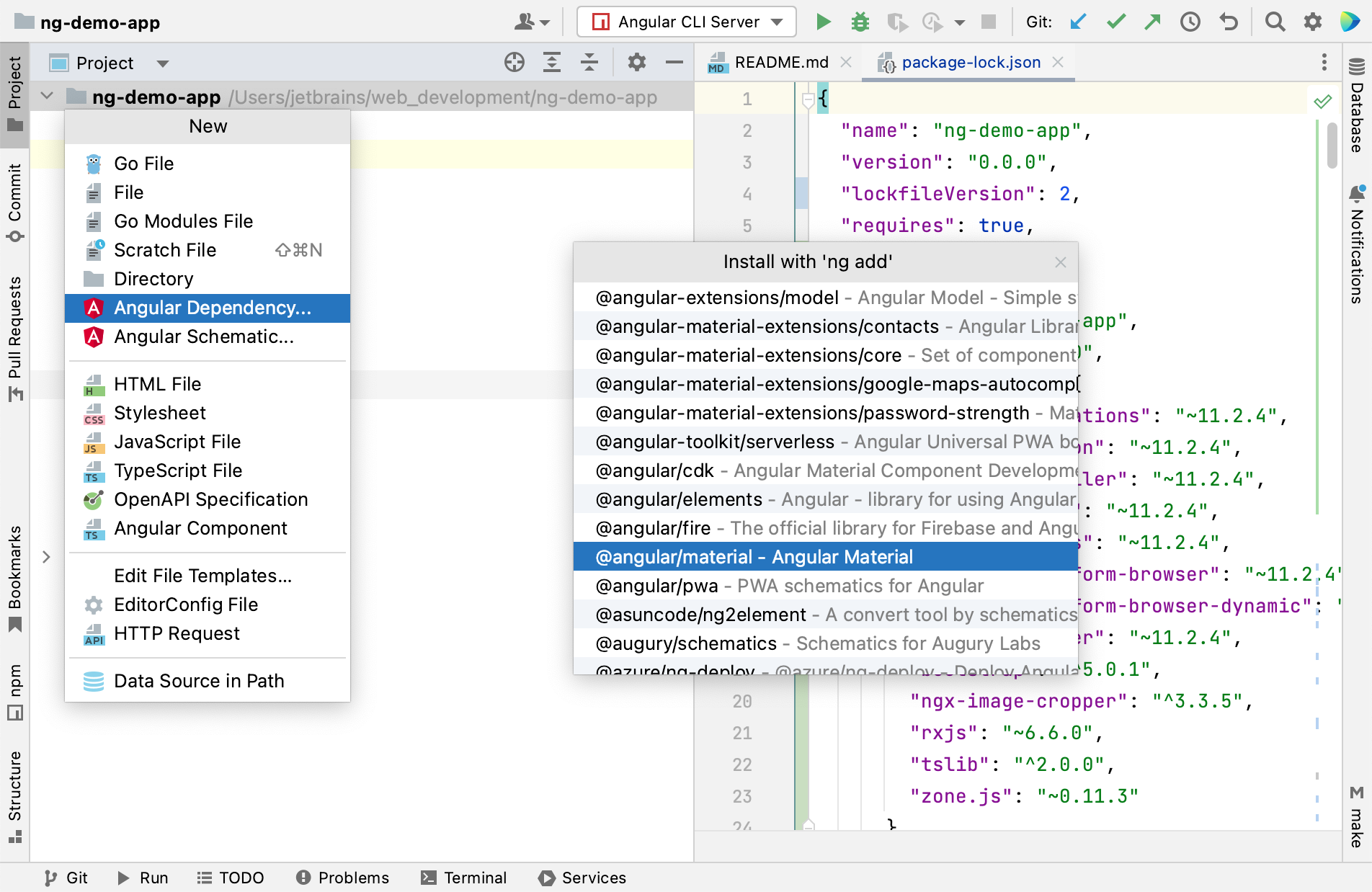 将 Angular Material 添加到一个项目中使用 ng add