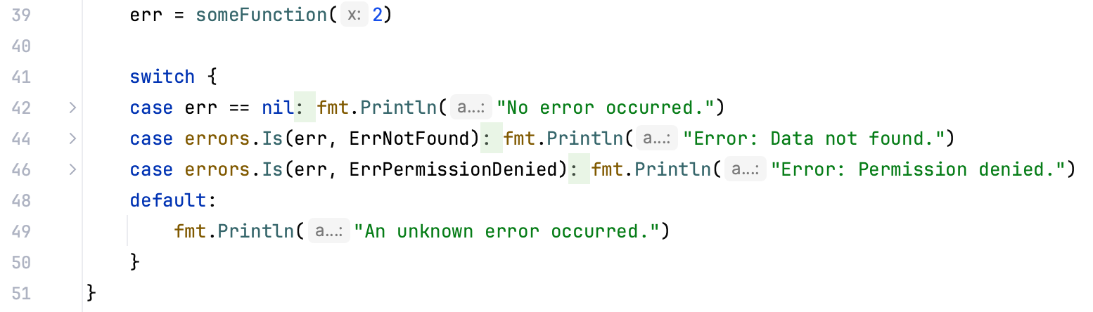 Code folding options: Single-line error handling case clauses Code folding options: Single-line error handling case clauses