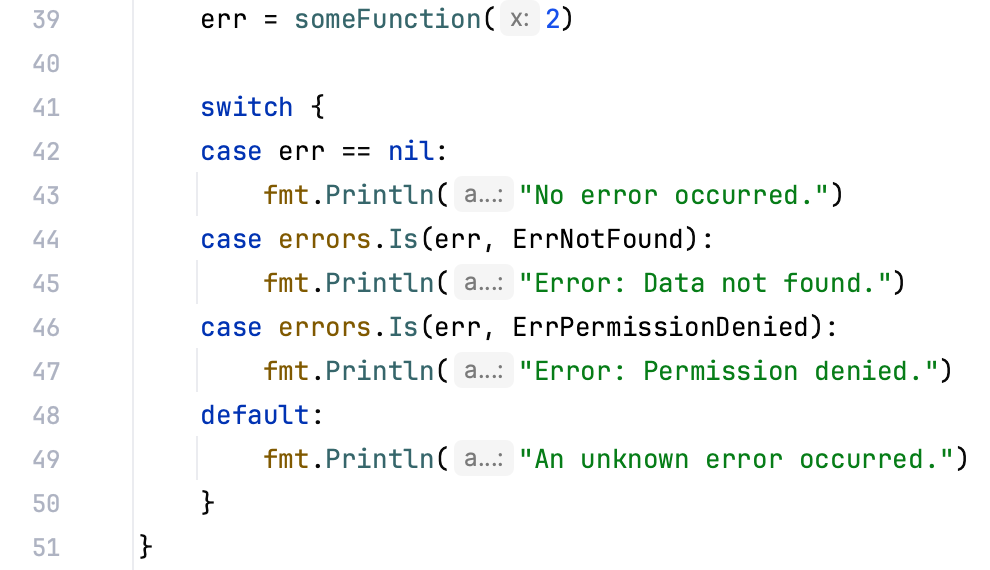 Code folding options: Single-line error handling case clauses Code folding options: Single-line error handling case clauses