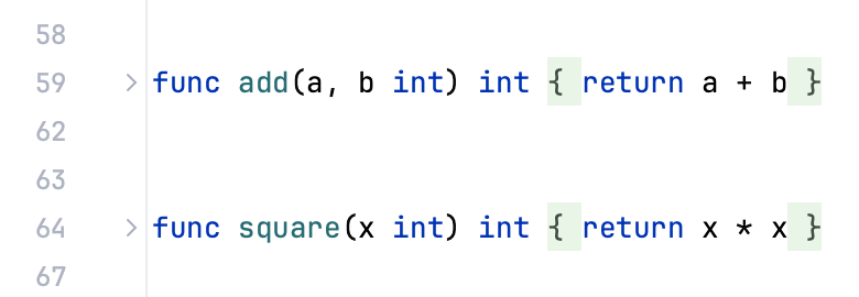 Code folding options: Single-line return functions Code folding options: Single-line return functions