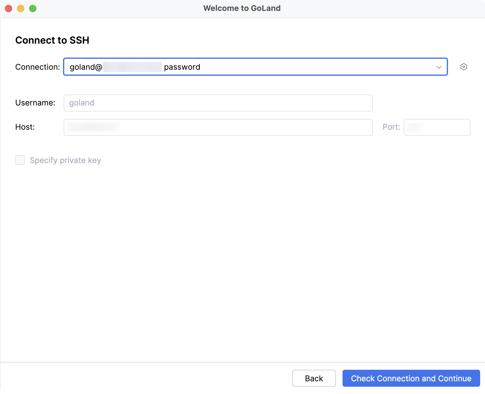GoLand welcome screen: connect to SSH GoLand welcome screen: connect to SSH