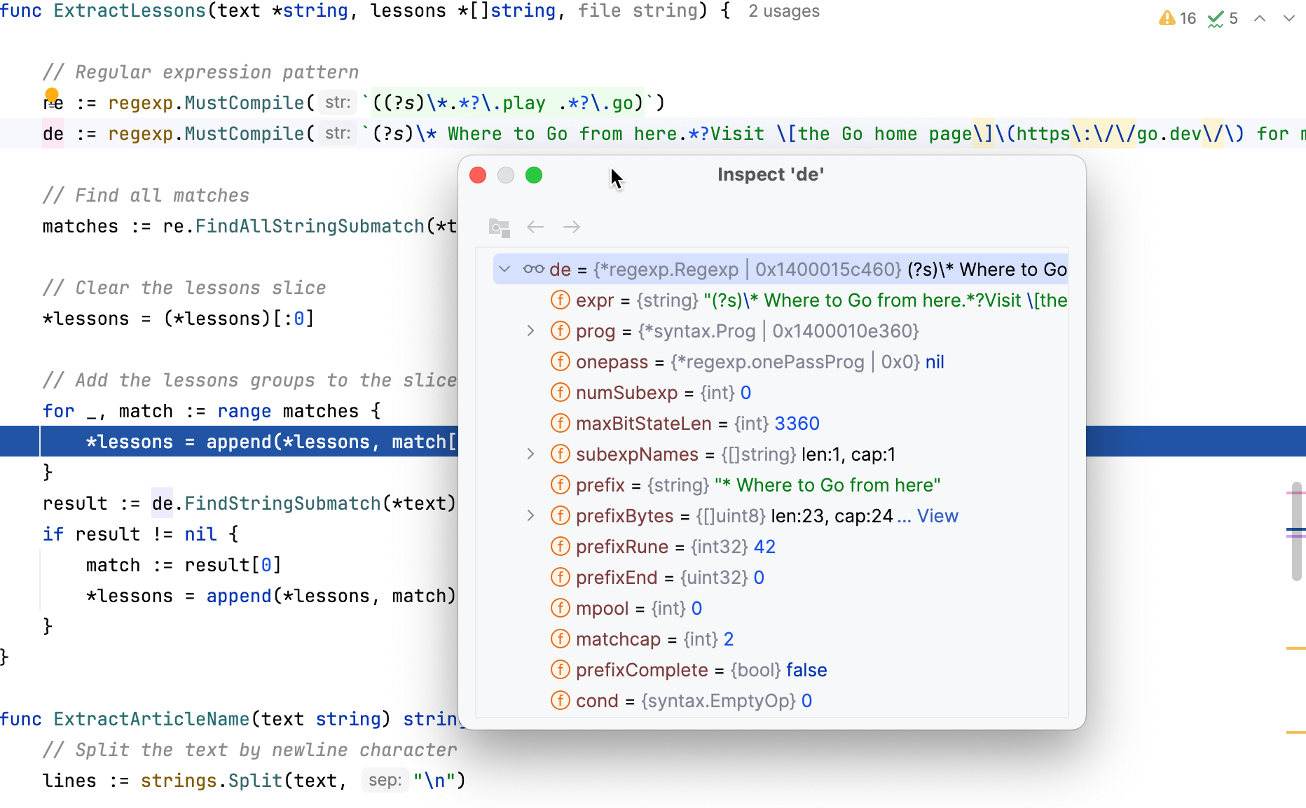 Inspect dialog Inspect dialog