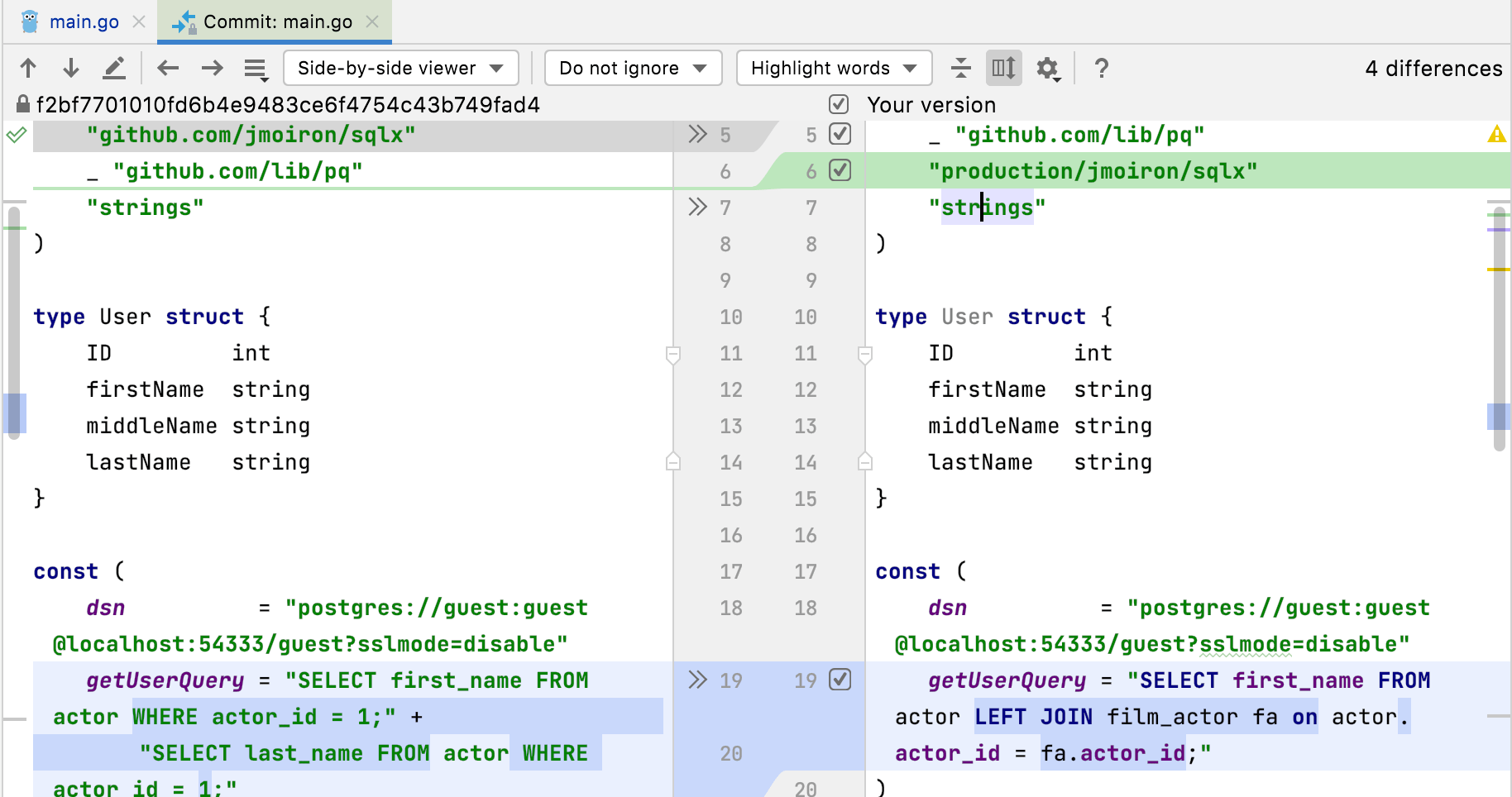 Diff preview in the editor Diff preview in the editor