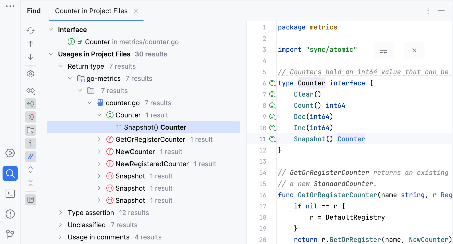 the Find tool window the Find tool window