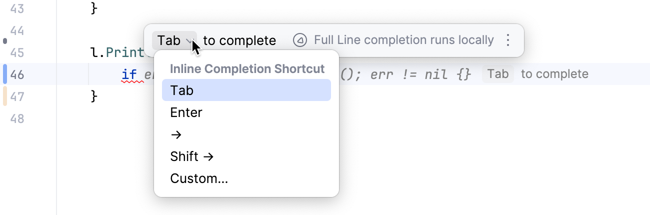 Full line code completion popup Full line code completion popup