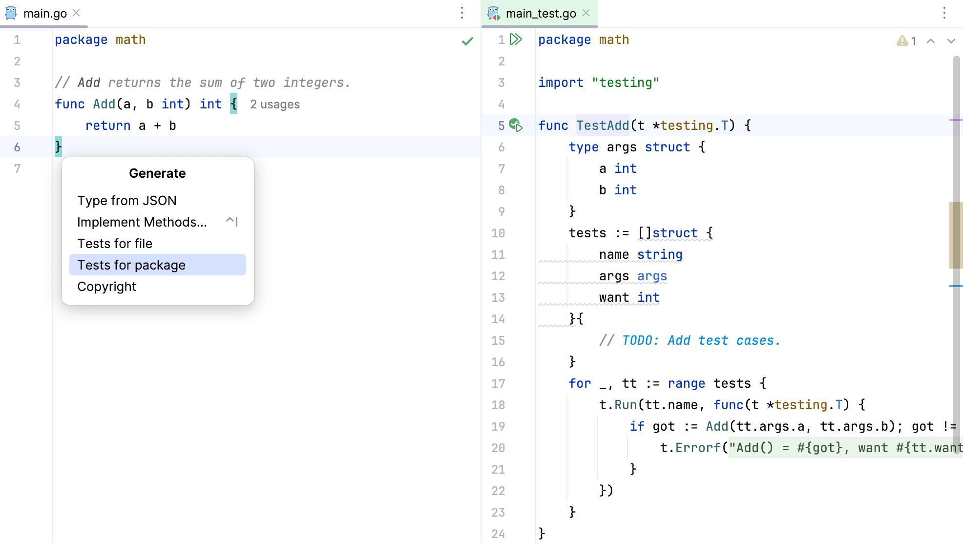 Generate a test for package Generate a test for package