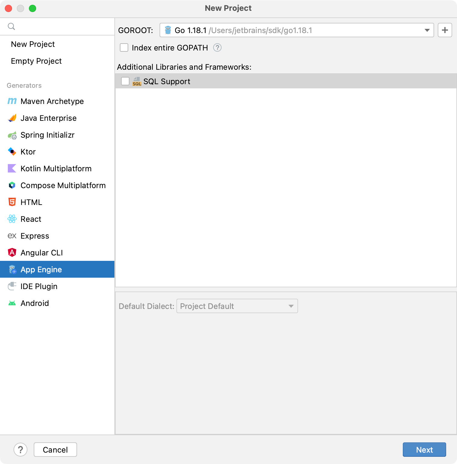 创建一个与 App Engine 集成的项目