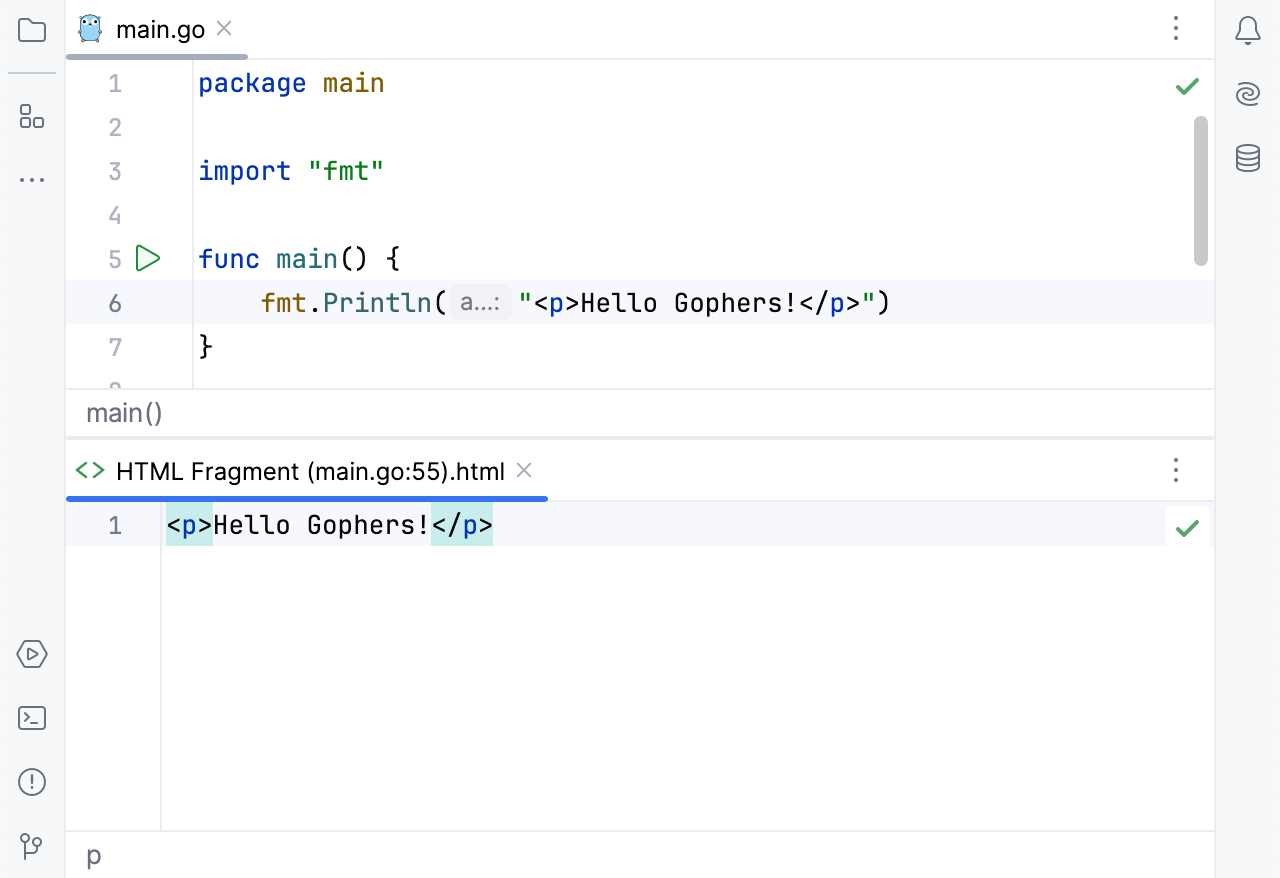 Open a code fragment in the dedicated editor section Open a code fragment in the dedicated editor section