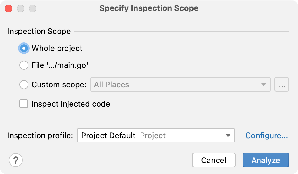 The Specify Inspection Scope dialog The Specify Inspection Scope dialog