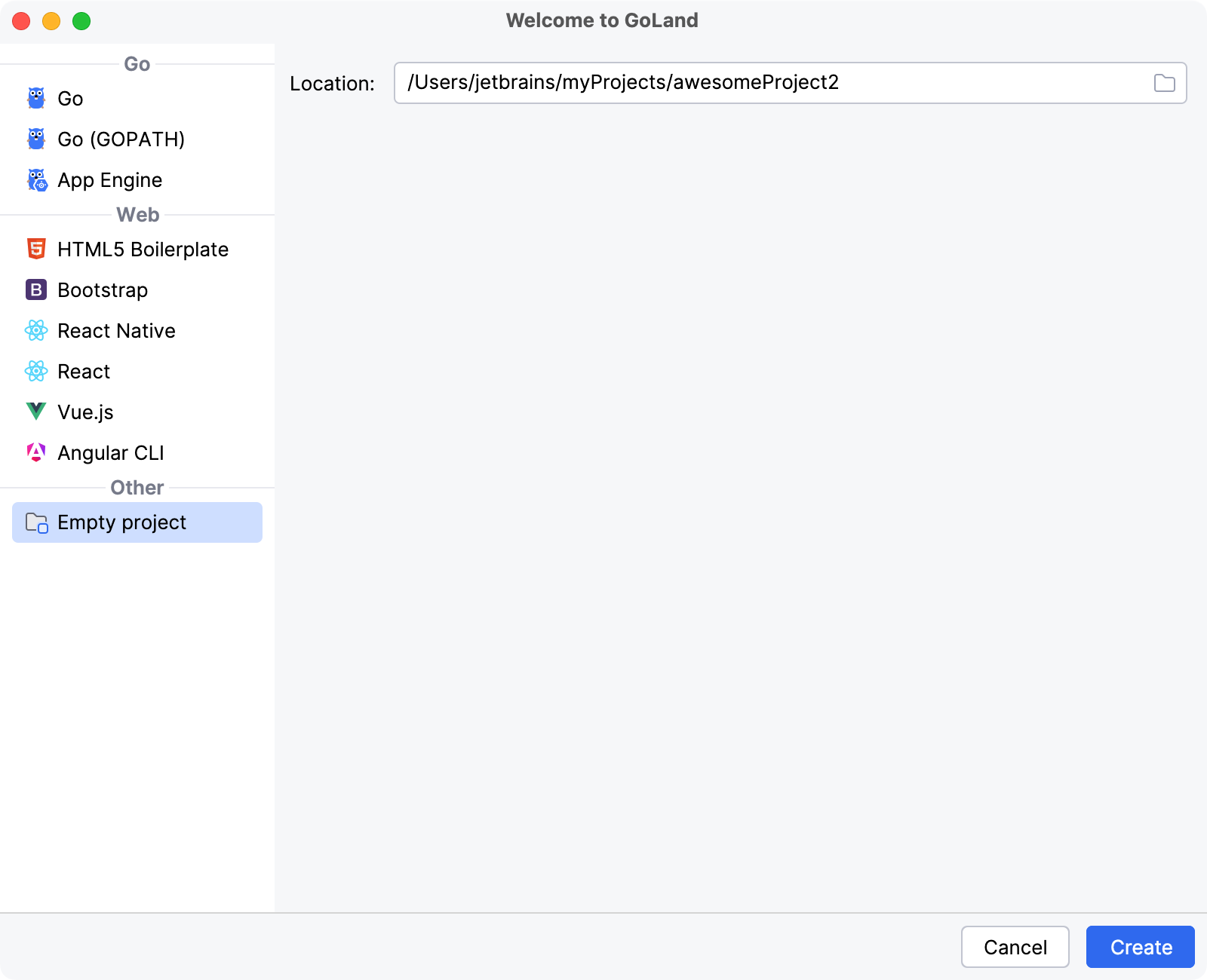 Creating a new empty project Creating a new empty project