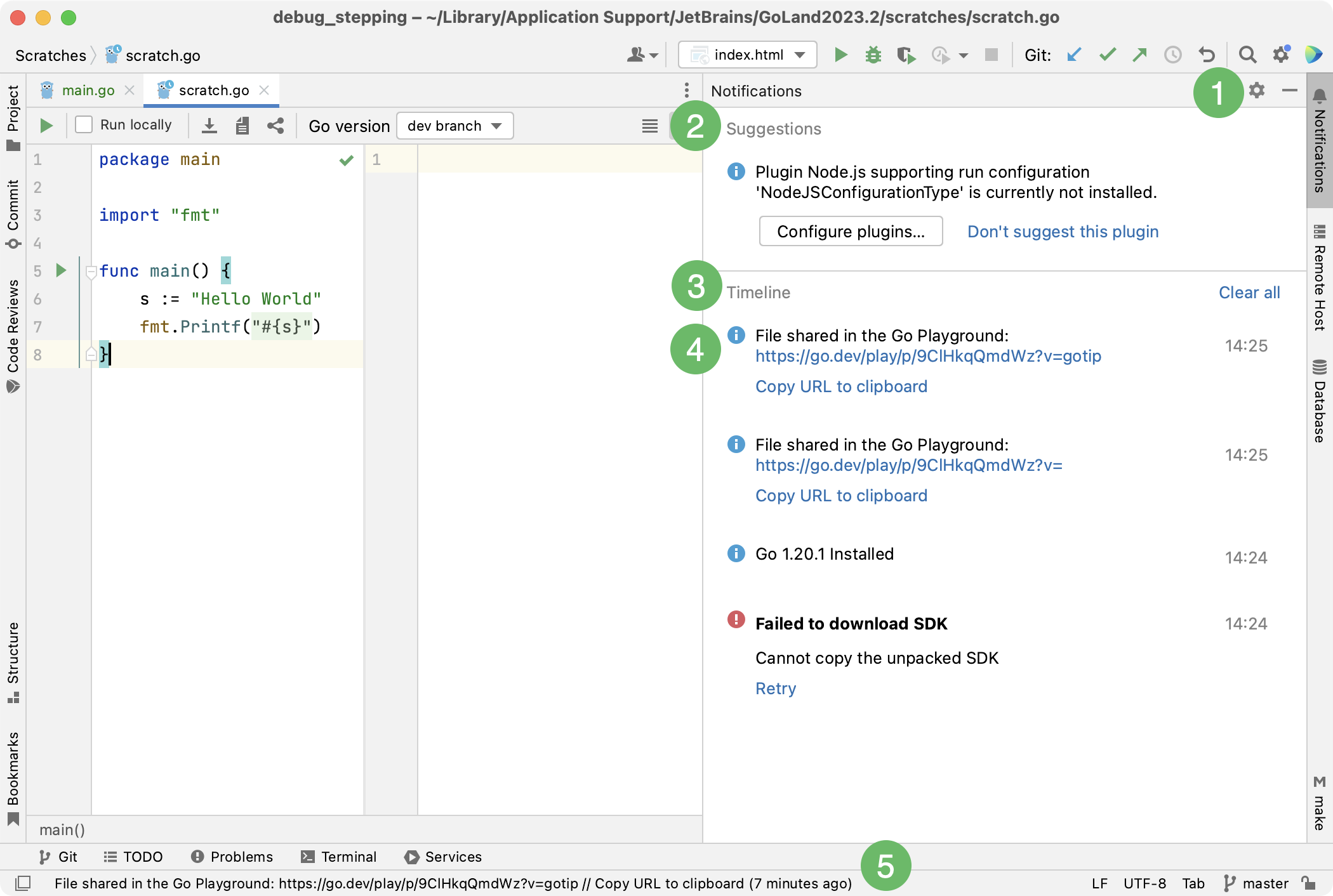 Notifications tool window Notifications tool window