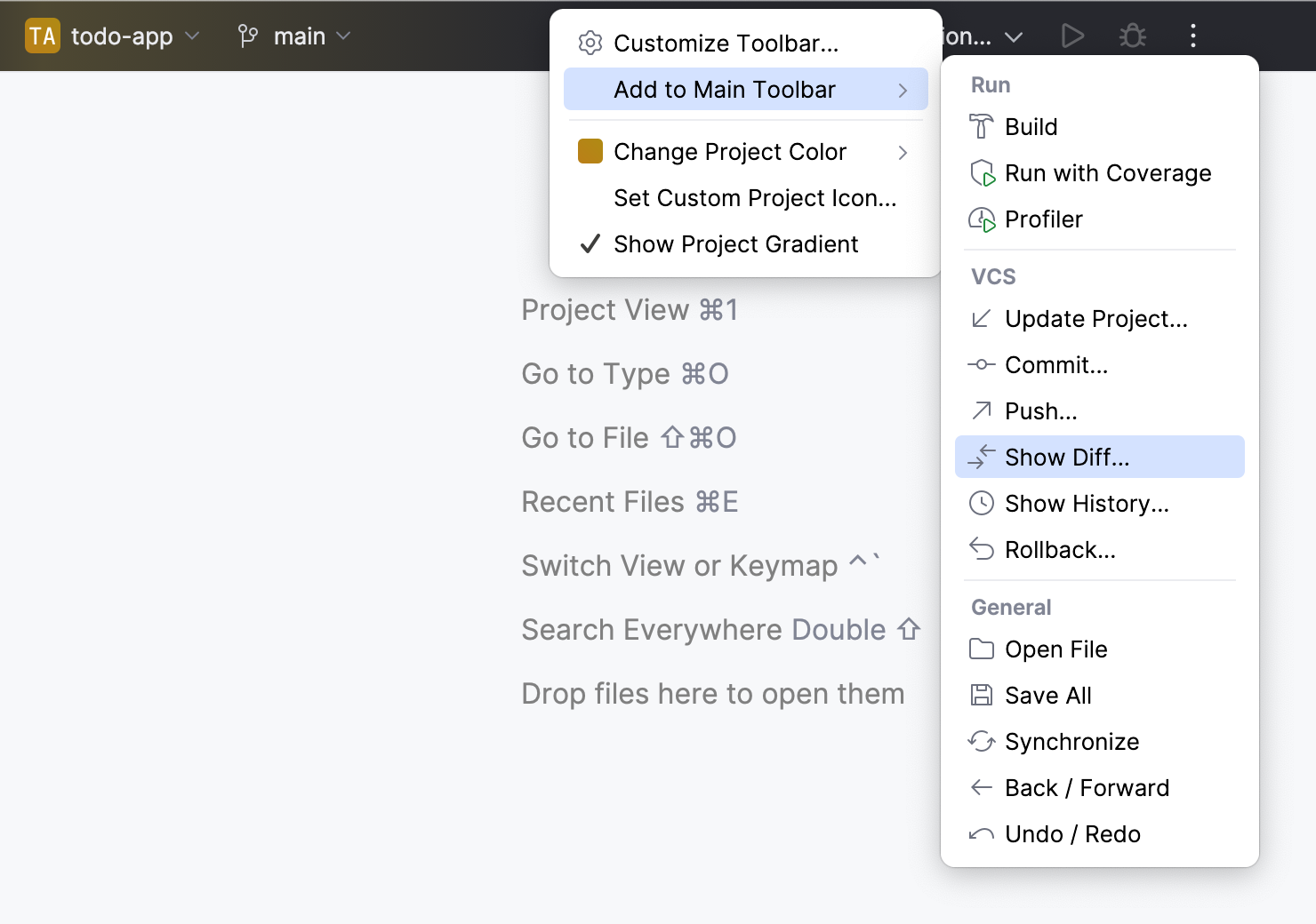 Adding actions to main toolbar Adding actions to main toolbar