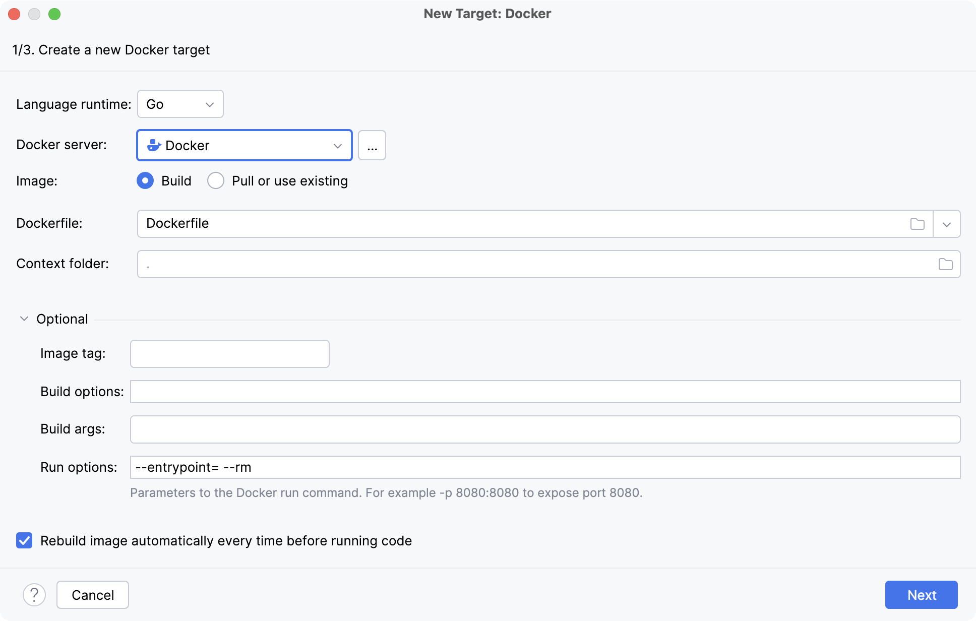 run targets docker build image run targets docker build image