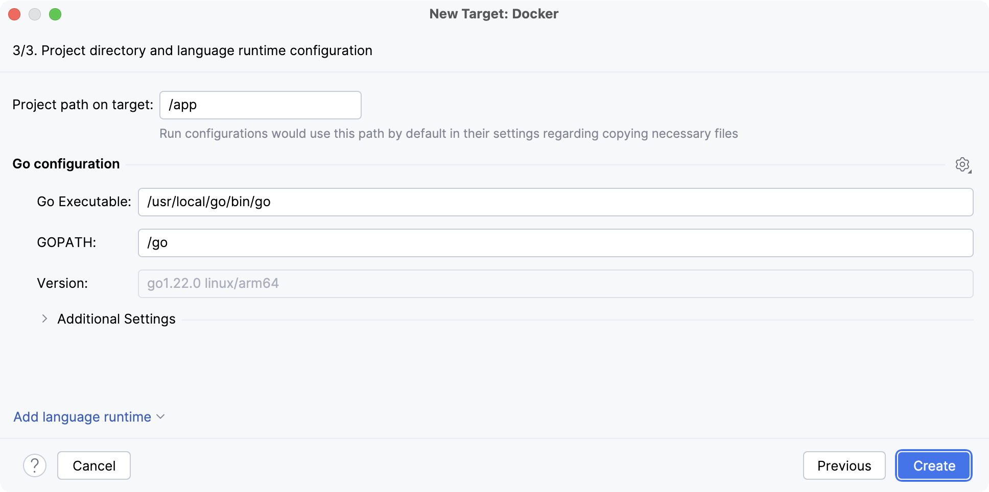The final step of the Docker target The final step of the Docker target