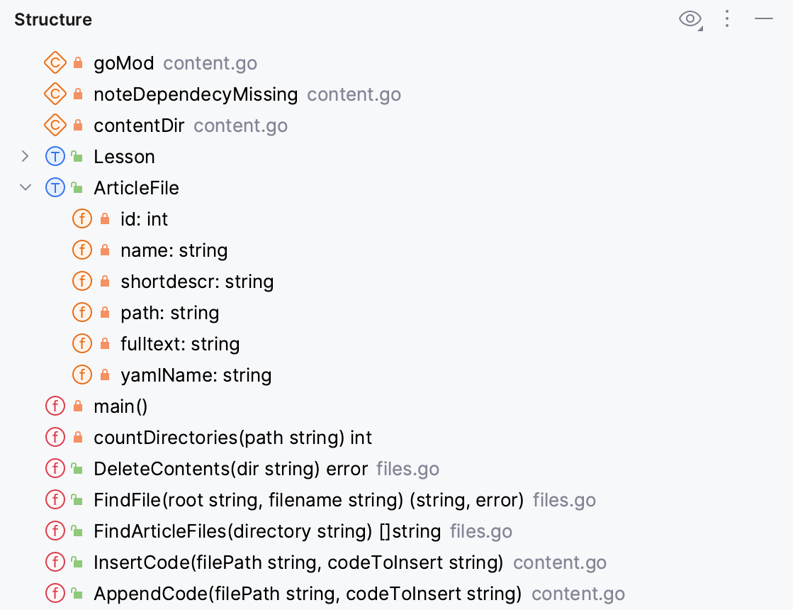 Structure tool window Structure tool window
